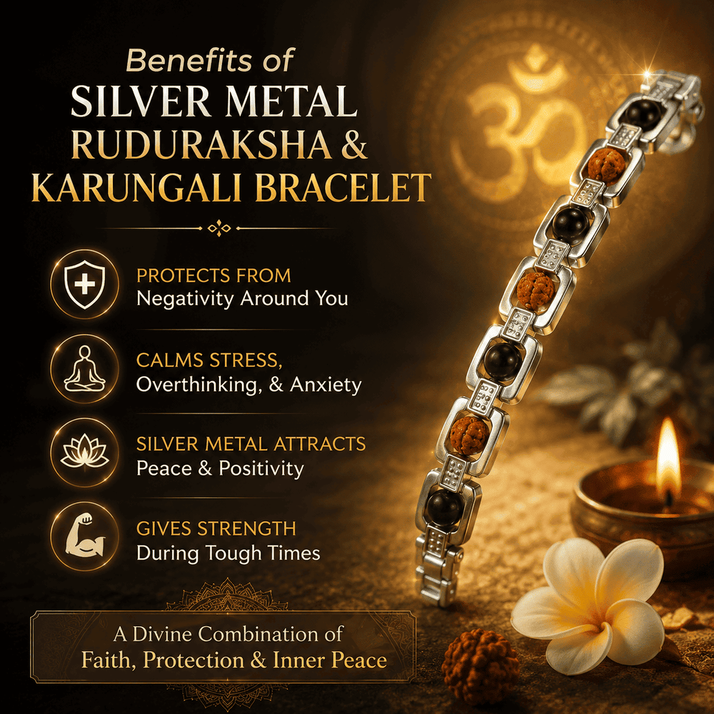 Silver Metal Rudraksha & Karungali Bracelet